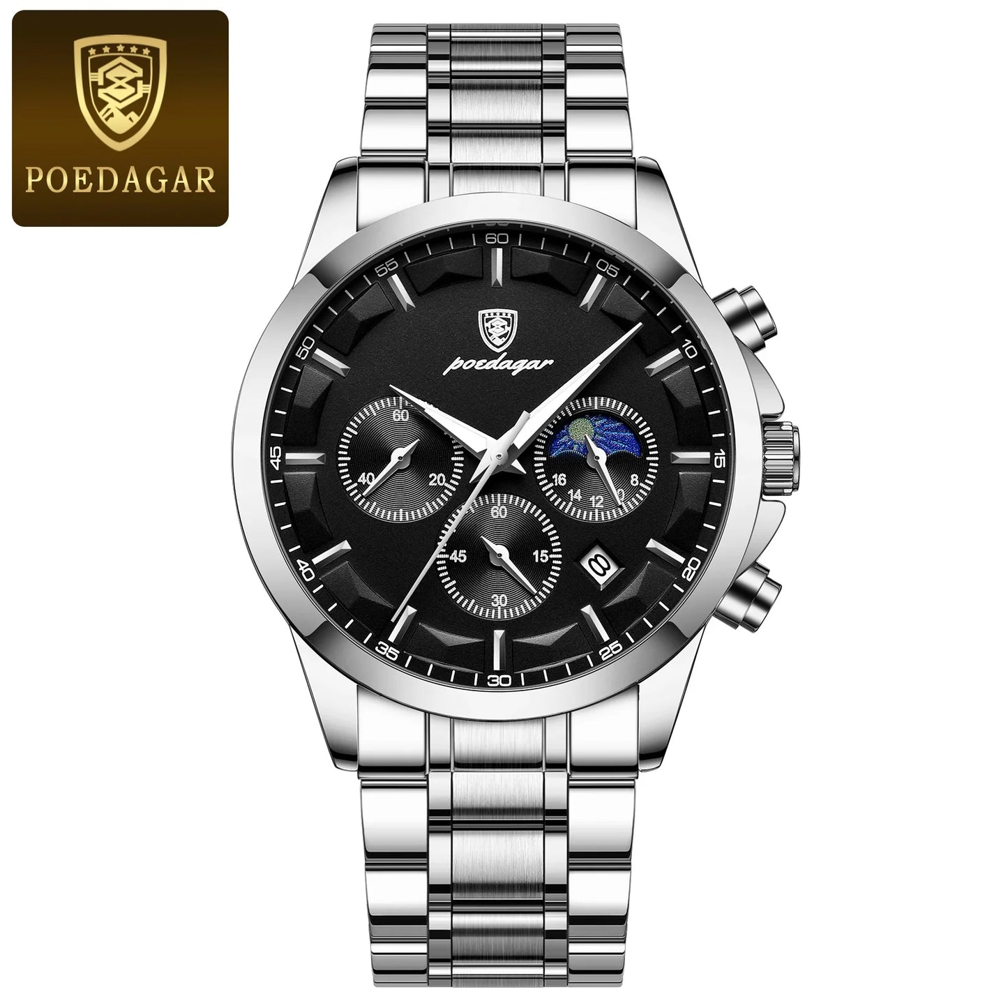 POEDAGAR Men's Luxury Sports Quartz Watch - Waterproof Chronograph with Luminous Hands & Leather Strap