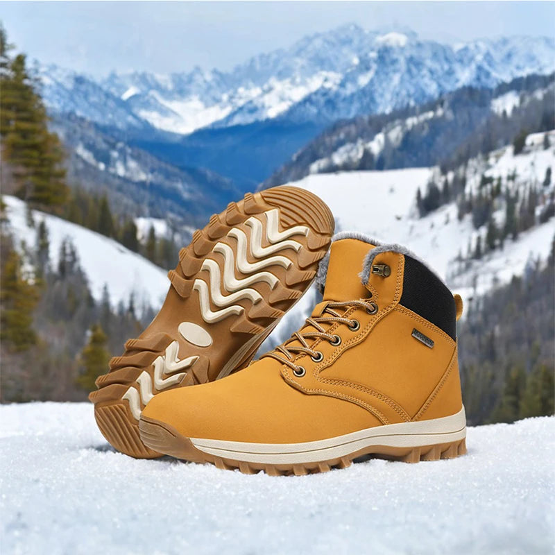 Men's High-Top Leather Boots – Winter Plush Warm Ankle Shoes, Non-Slip Outdoor Sneakers, Lace-Up Fashion Boots for Men