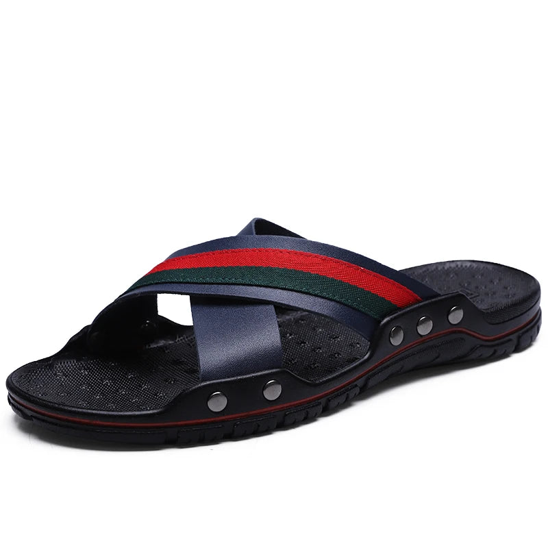 Men's Luxury Leather Sandals – 2024 Fashion Non-Slip Casual Flats & Beach Slippers