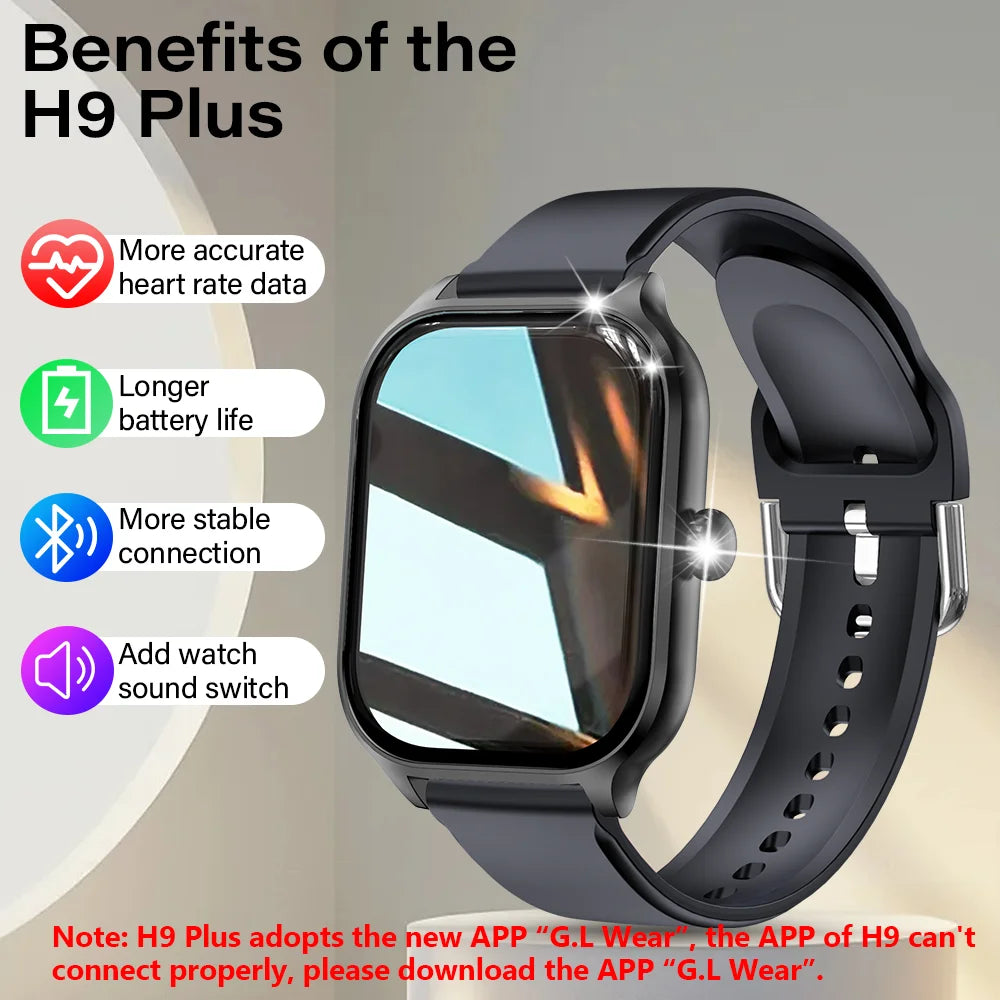 H9 2.01-Inch HD Smartwatch with Bluetooth Call, Fitness Tracking, and DIY Dials for Men & Women