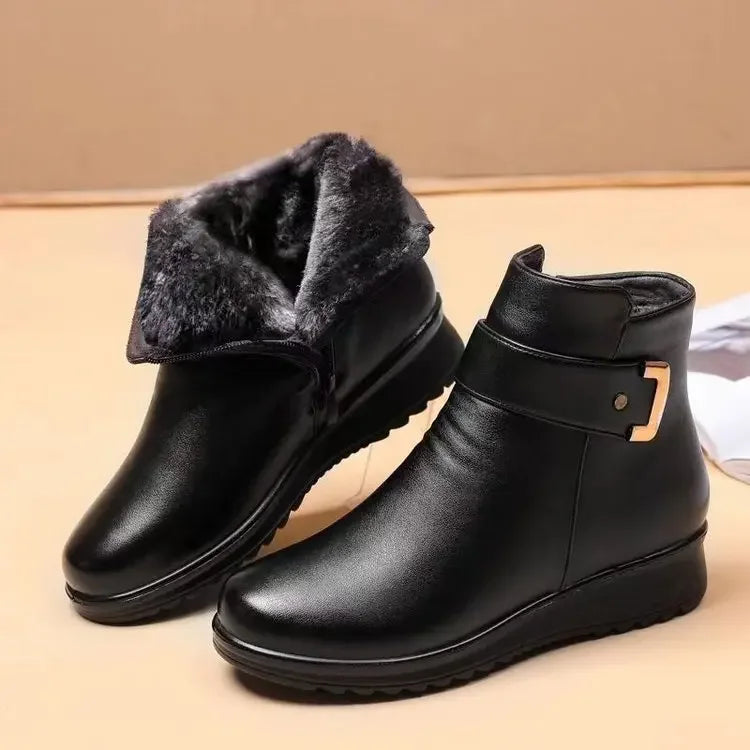 Women’s Plush Ankle Boots - Flat Soled Retro Zipper Snow Boots for Autumn/Winter