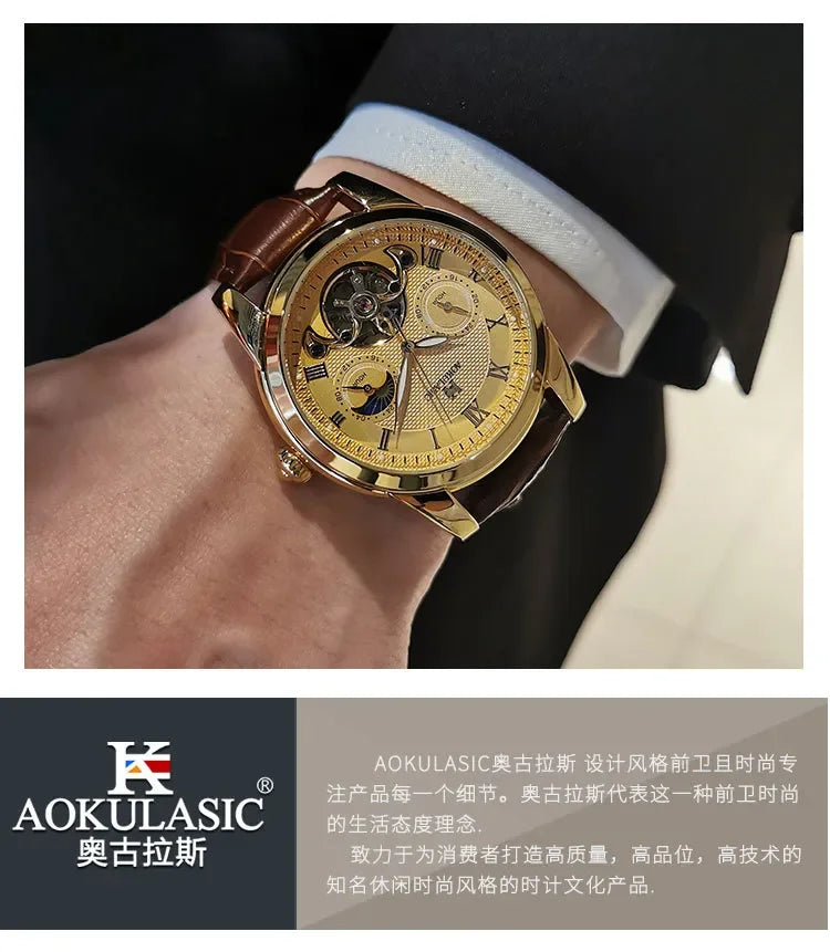 AOKULASIC Men's Wristwatch – Automatic Mechanical Military Sport Watch, Luxury Tourbillon Hollow Business Watch 542