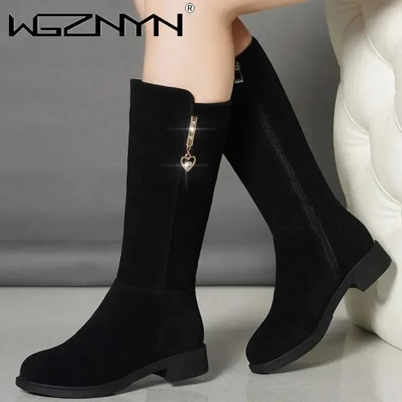 2025 Women’s Warm Plush Snow Boots - Flat Casual Winter Shoes with Side Zipper