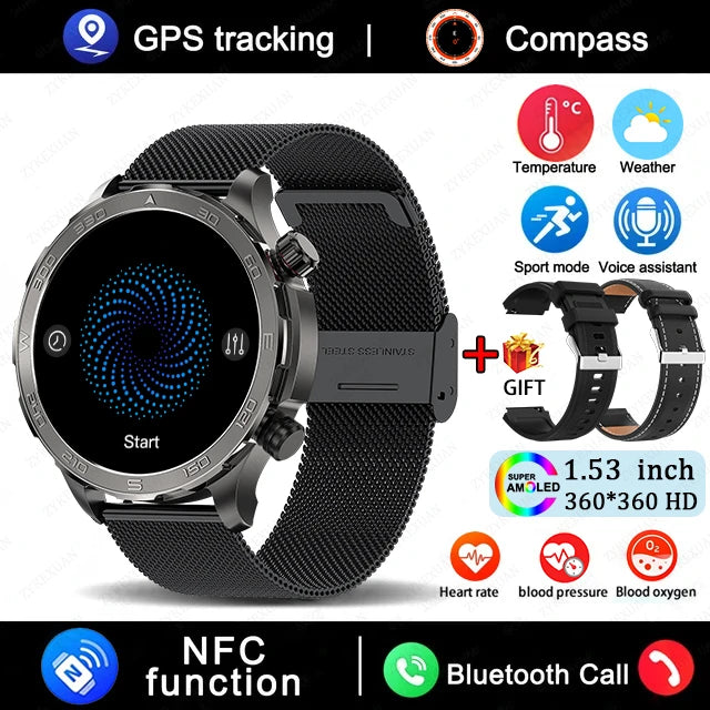 2025 New Bluetooth Call Smart Watch for Men – 1.53" AMOLED HD Screen, Heart Rate Monitor, NFC, GPS, IP68 Waterproof, Sports Smartwatch