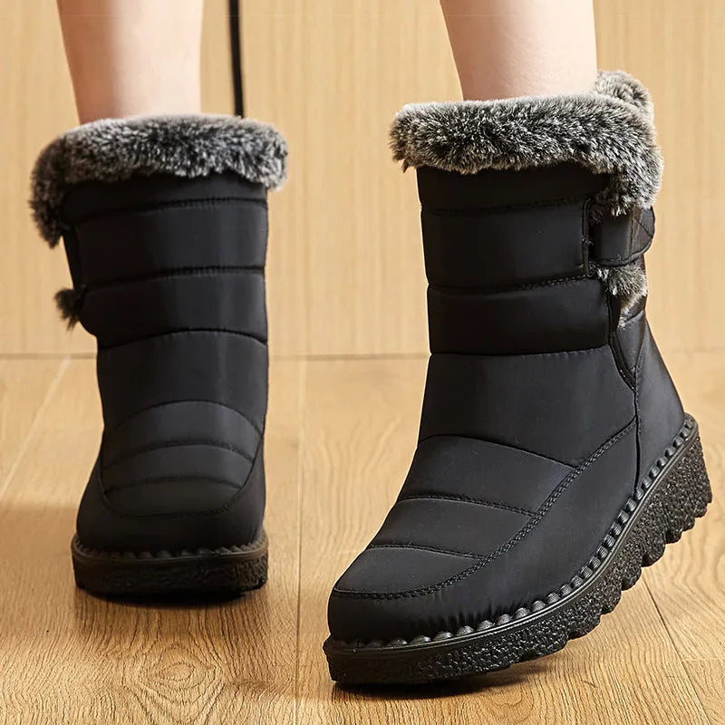 Women's Winter Snow Boots 2025 - Low Heels, Waterproof Fur-Lined Ankle Boots