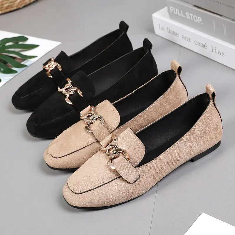 Spring Fashion Metal Loafer Flats for Women – Quality Slip-On Moccasins, Size 35-41