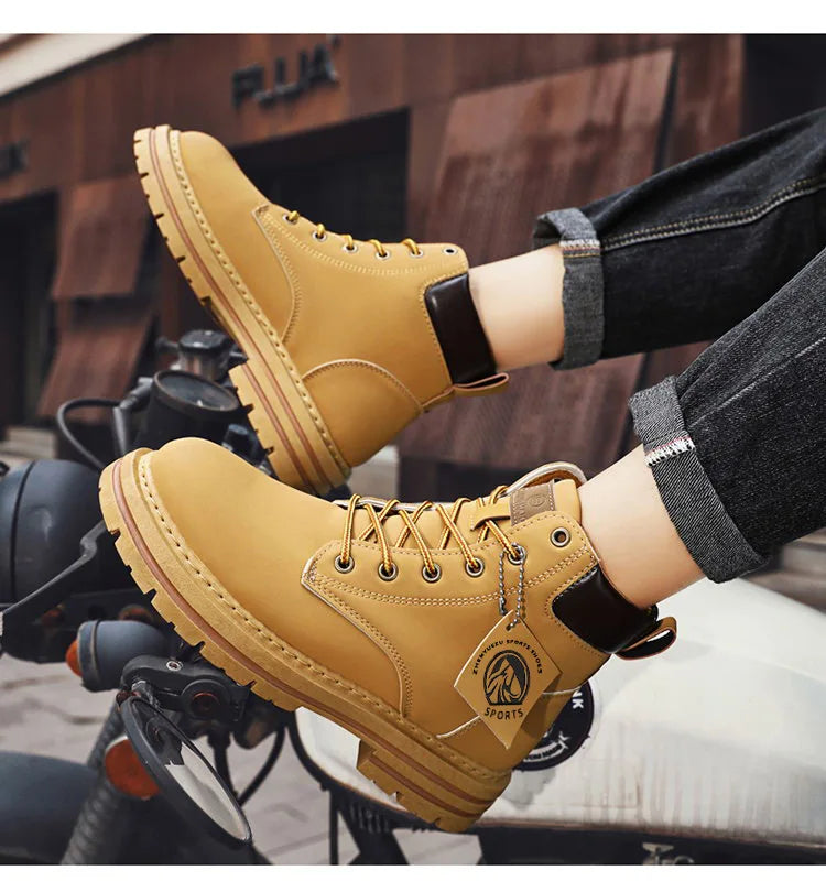 Men’s High-Top Leather Boots – Fashion Motorcycle Ankle Boots, Lace-Up Winter Boots for Men, Botas Hombre