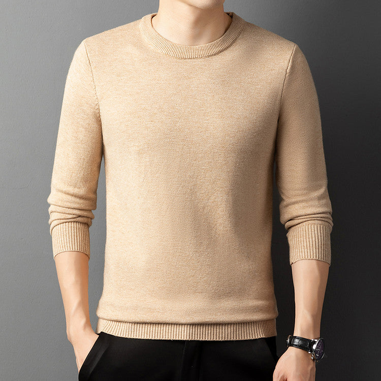 Men’s Core-Spun Yarn Knitted Sweater – Semi-High Collar Round Neck Pullover