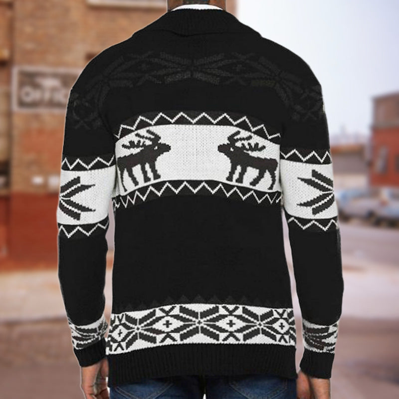 Men's Christmas Jacquard Sweater Button Cardigan Sweater Coat