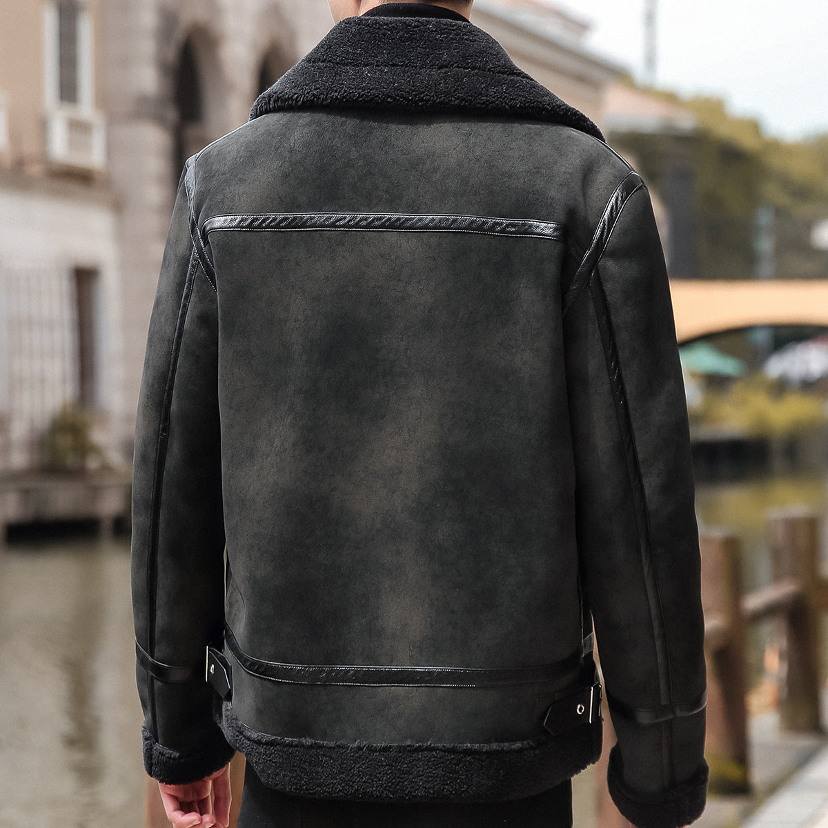 Youth Biker's Leather Jacket Lamb Wool Coat