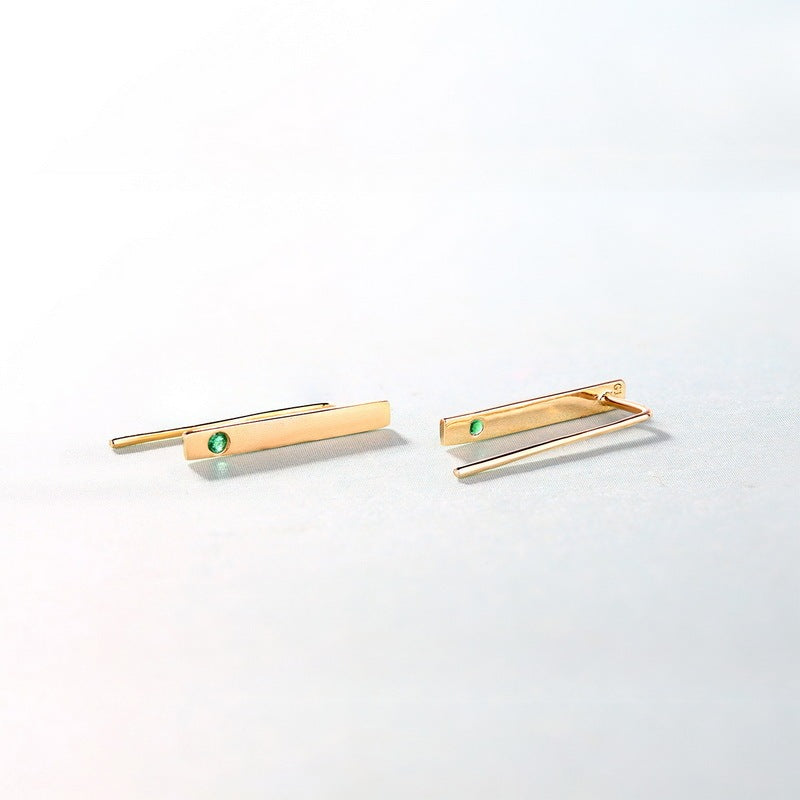 Natural Emerald 14K Gold Minimalist Strip Thin Earrings