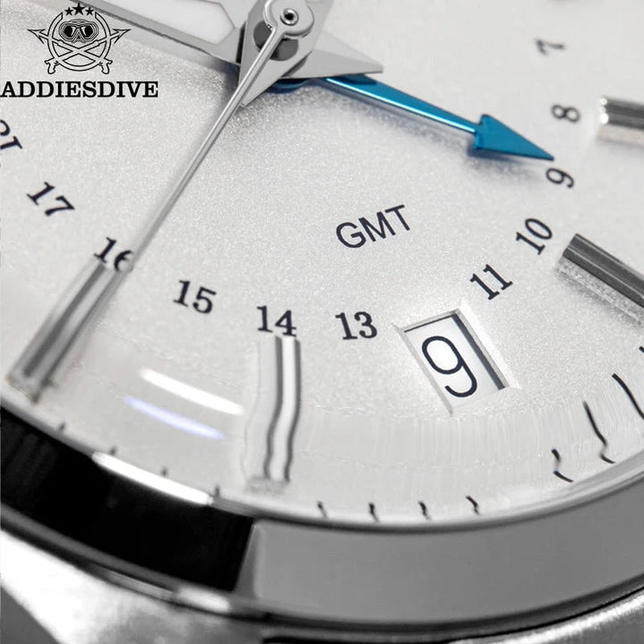 ADDIESDIVE AD2065 Men's 36mm GMT Quartz Watch – Stainless Steel, BGW9 Luminous Dial, 100M Waterproof, Screw - Down Crown by Luxe Ahmar – Available at LUXE AHMAR