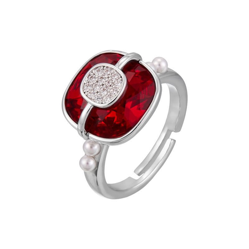 Affordable Luxury Fashion Red Crystal Cube Sugar Open Ring by LUXE AHMAR – Available at LUXE AHMAR
