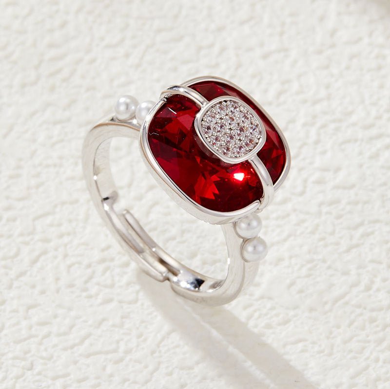 Affordable Luxury Fashion Red Crystal Cube Sugar Open Ring by LUXE AHMAR – Available at LUXE AHMAR