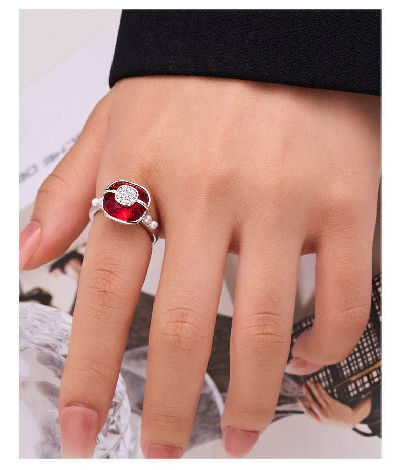 Affordable Luxury Fashion Red Crystal Cube Sugar Open Ring by LUXE AHMAR – Available at LUXE AHMAR