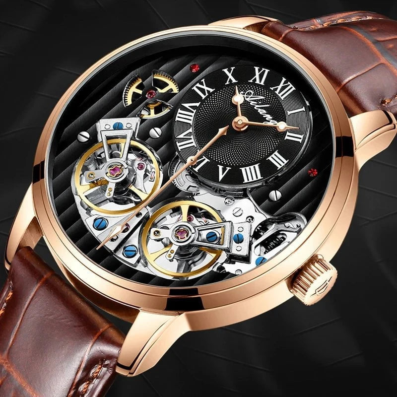 AILANG Double Tourbillon Men's Automatic Watch – Luxury Mechanical Timepiece with Leather Strap, Waterproof Design & Luminous Display by Luxe Ahmar – Available at LUXE AHMAR