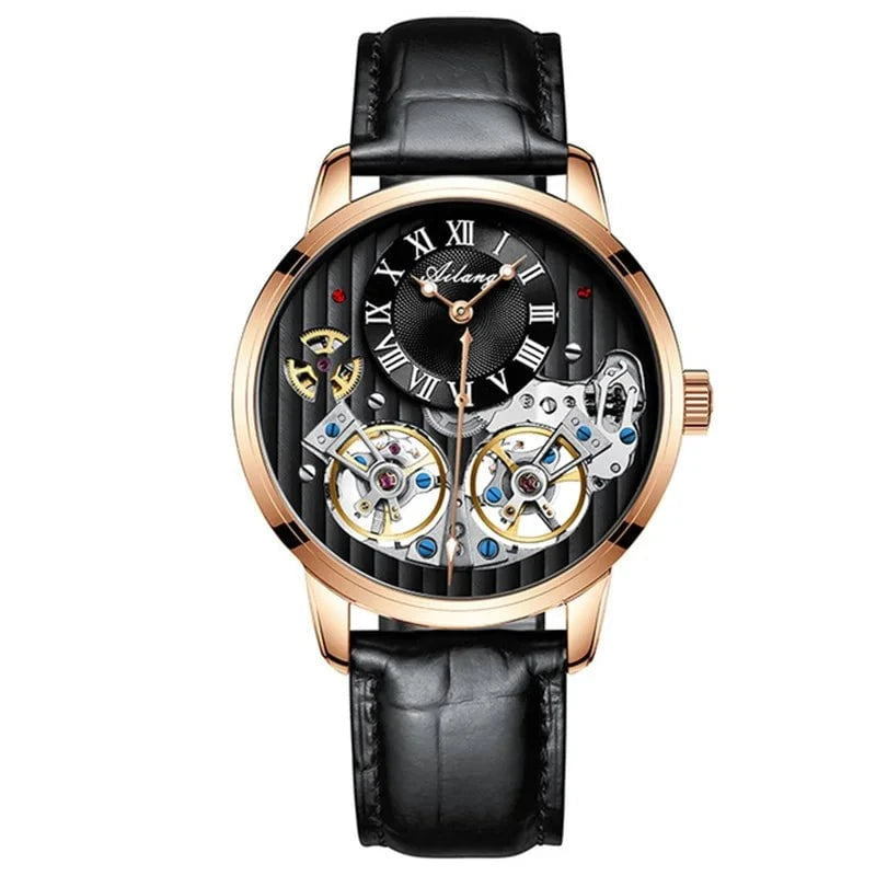 AILANG Double Tourbillon Men's Automatic Watch – Luxury Mechanical Timepiece with Leather Strap, Waterproof Design & Luminous Display by Luxe Ahmar – Available at LUXE AHMAR