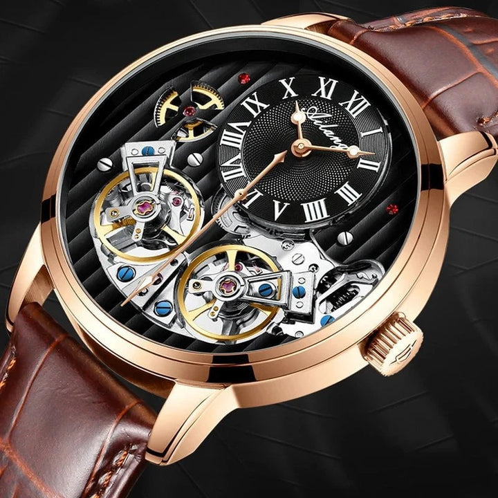 AILANG Double Tourbillon Men's Automatic Watch – Luxury Mechanical Timepiece with Leather Strap, Waterproof Design & Luminous Display by Luxe Ahmar – Available at LUXE AHMAR