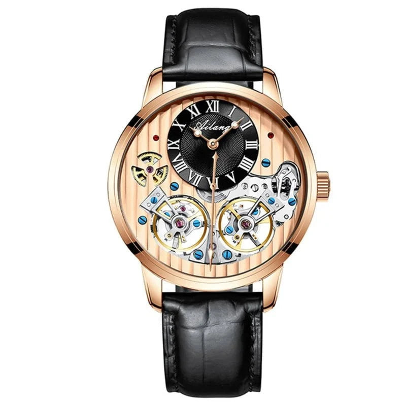AILANG Double Tourbillon Men's Automatic Watch – Luxury Mechanical Timepiece with Leather Strap, Waterproof Design & Luminous Display by Luxe Ahmar – Available at LUXE AHMAR