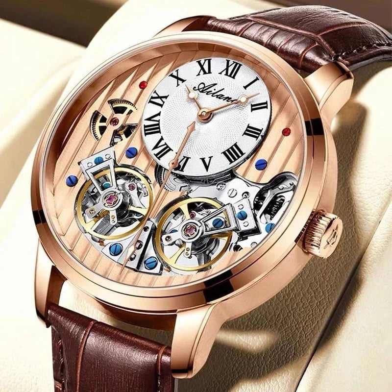 AILANG Double Tourbillon Men's Automatic Watch – Luxury Mechanical Timepiece with Leather Strap, Waterproof Design & Luminous Display by Luxe Ahmar – Available at LUXE AHMAR