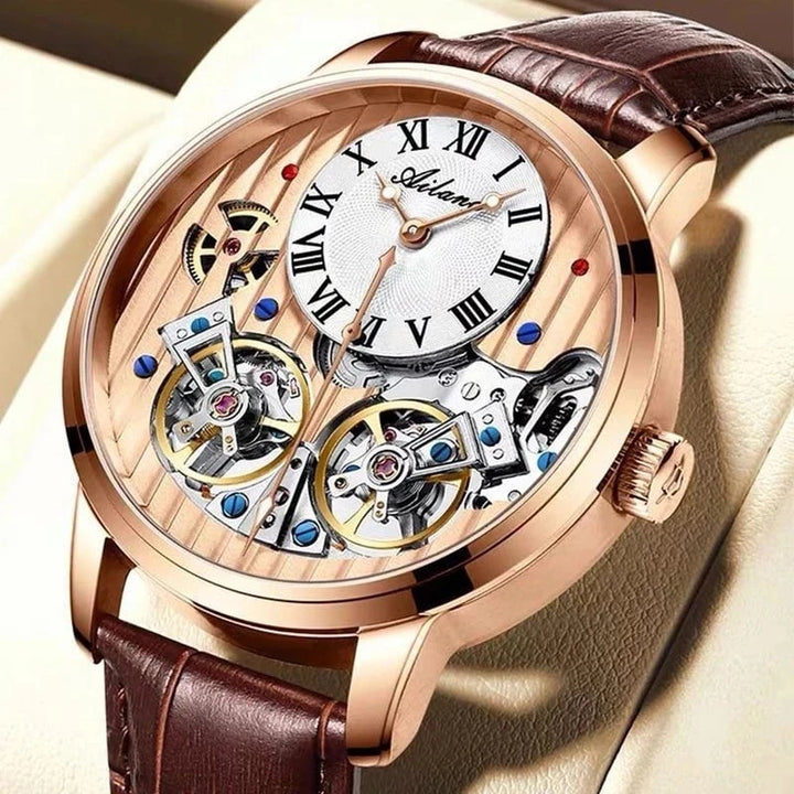 AILANG Double Tourbillon Men's Automatic Watch – Luxury Mechanical Timepiece with Leather Strap, Waterproof Design & Luminous Display by Luxe Ahmar – Available at LUXE AHMAR