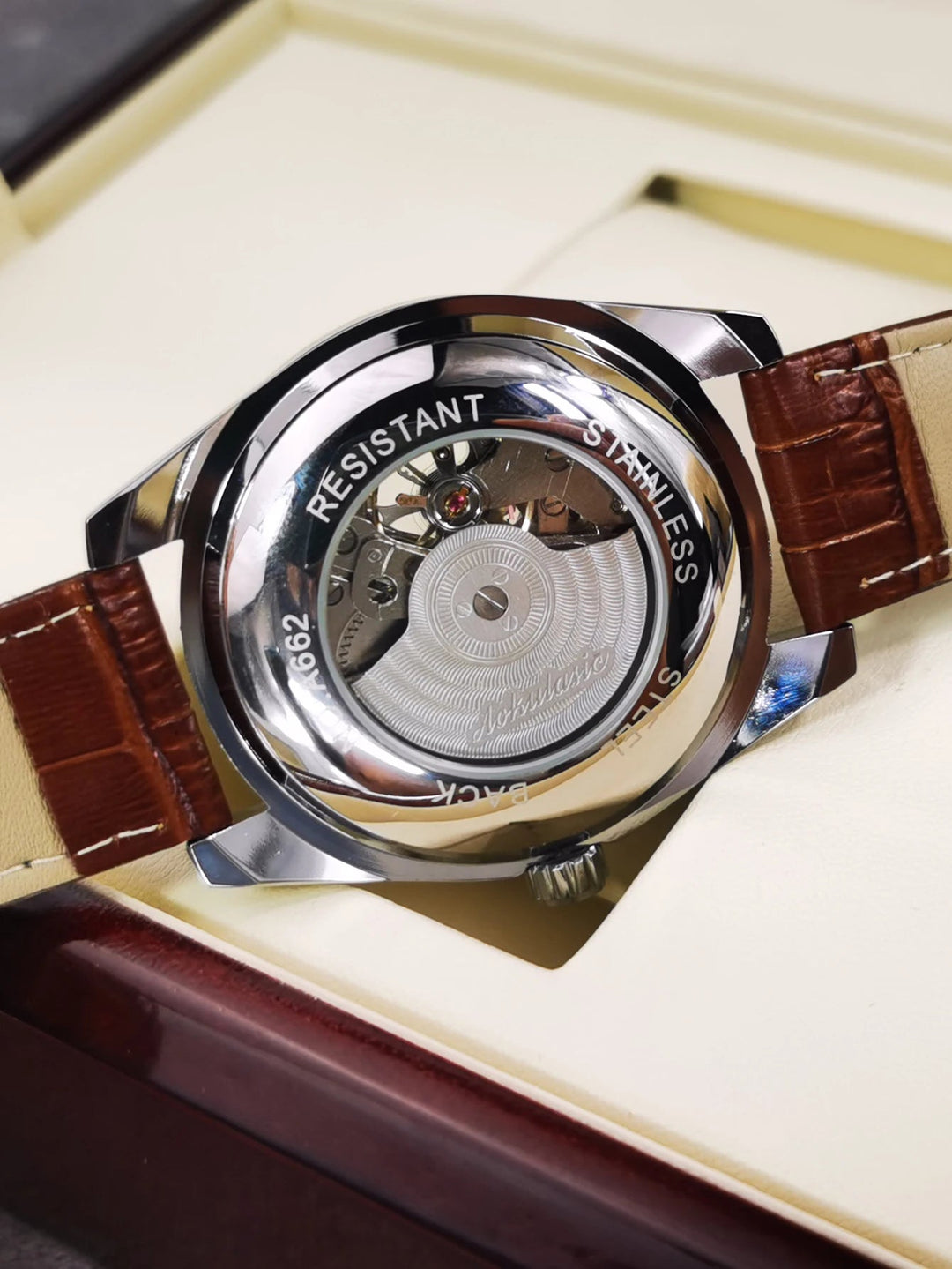 AOKULASIC Fashion Tourbillon Skeleton Automatic Mechanical Watch – Luxury Men's Timepiece with Luminous Hands & Brown Leather Strap, Perfect Gift by Luxe Ahmar – Available at LUXE AHMAR