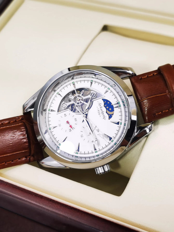 AOKULASIC Fashion Tourbillon Skeleton Automatic Mechanical Watch – Luxury Men's Timepiece with Luminous Hands & Brown Leather Strap, Perfect Gift by Luxe Ahmar – Available at LUXE AHMAR