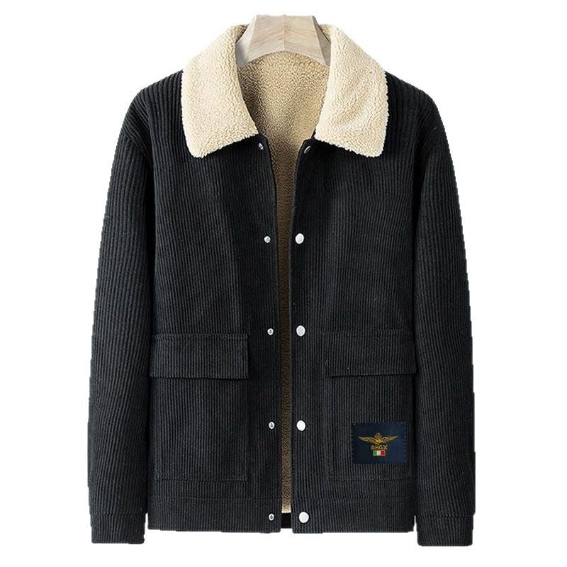 Men’s Winter Corduroy Jacket – Lamb Fleece Lined, Thickened Warm Casual Coat