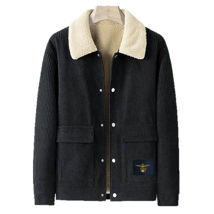 Men’s Winter Corduroy Jacket – Lamb Fleece Lined, Thickened Warm Casual Coat