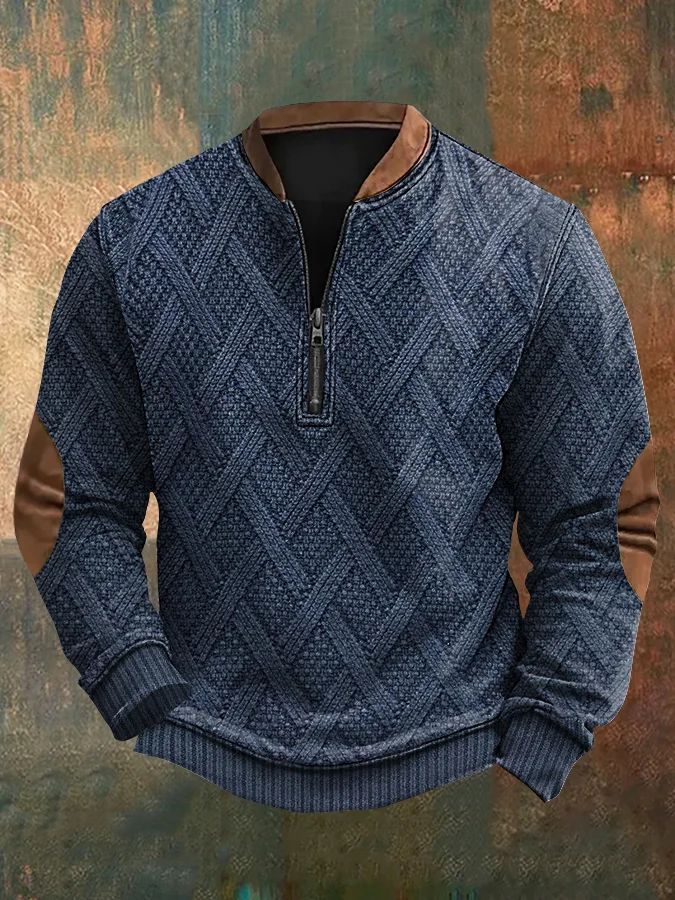 Men's Half Zipper Sweater European And American Autumn And Winter Printing Sweater