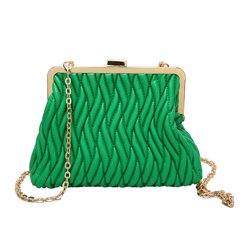 Chain Shoulder Texture Lock Pleated Handbag