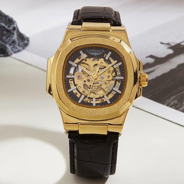 Barrel - shaped Leather Belt Men's Waterproof Mechanical Watch by LUXE AHMAR – Available at LUXE AHMAR