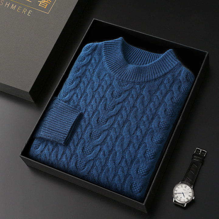 Men’s Wool Pullover Sweater – Half Turtleneck Cable Knit Thick Knitwear