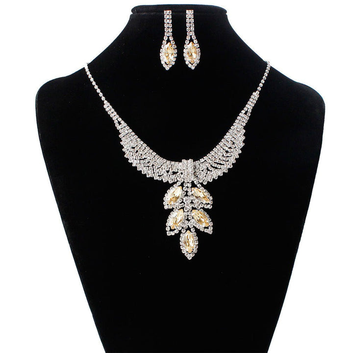 Bridal Jewelry three sets of Korean Wedding Necklace, earring set, Rhinestone Wedding dress accessories, wedding jewelry wholesale by LUXE AHMAR – Available at LUXE AHMAR