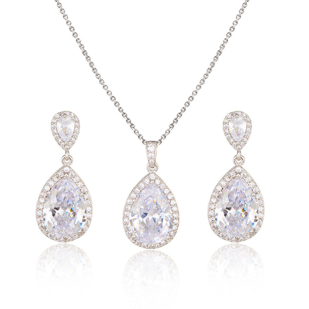 Bright Big Zircon Water Drops Necklace Eardrops Suit Bride Wedding Jewelry Simple Graceful by LUXE AHMAR – Available at LUXE AHMAR