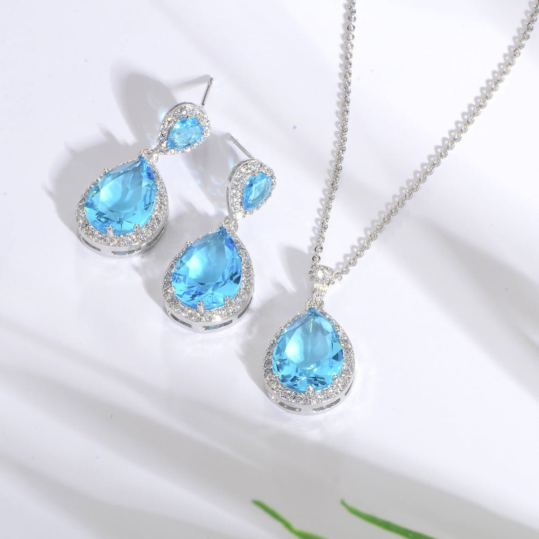 Bright Big Zircon Water Drops Necklace Eardrops Suit Bride Wedding Jewelry Simple Graceful by LUXE AHMAR – Available at LUXE AHMAR