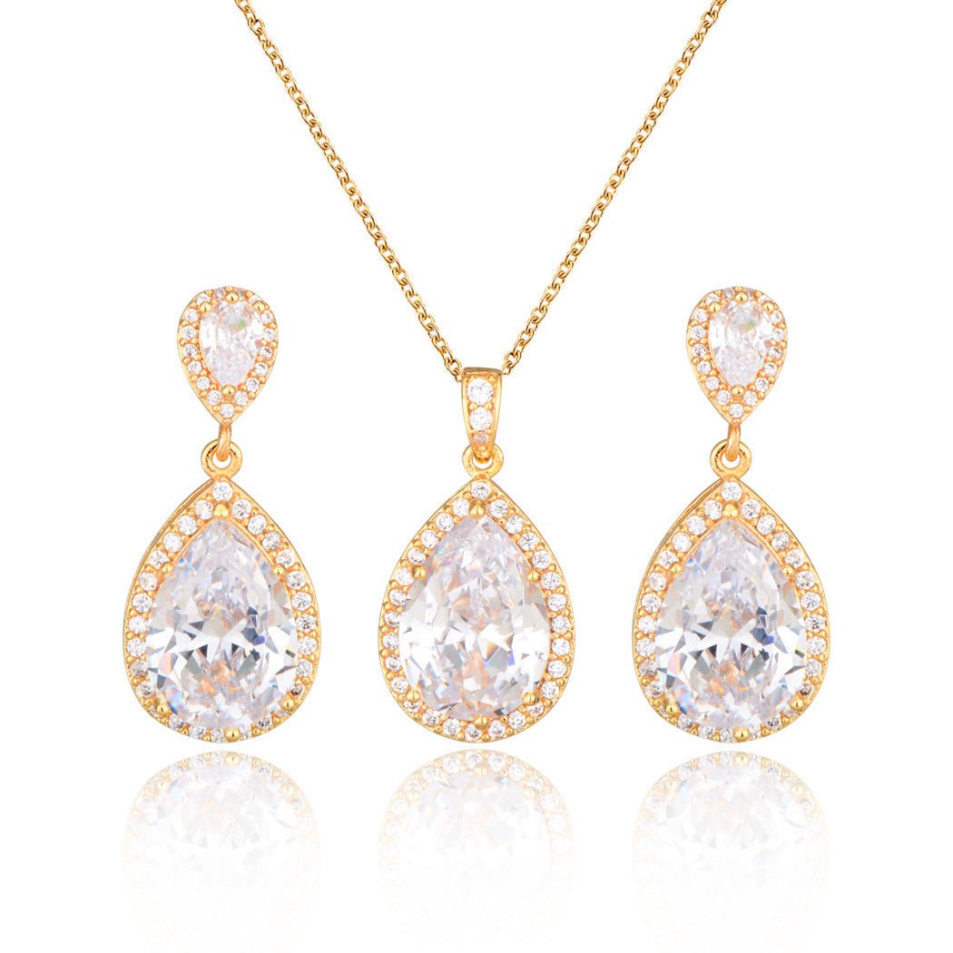 Bright Big Zircon Water Drops Necklace Eardrops Suit Bride Wedding Jewelry Simple Graceful by LUXE AHMAR – Available at LUXE AHMAR