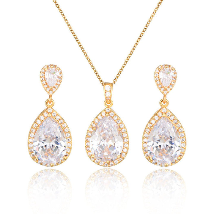 Bright Big Zircon Water Drops Necklace Eardrops Suit Bride Wedding Jewelry Simple Graceful by LUXE AHMAR – Available at LUXE AHMAR