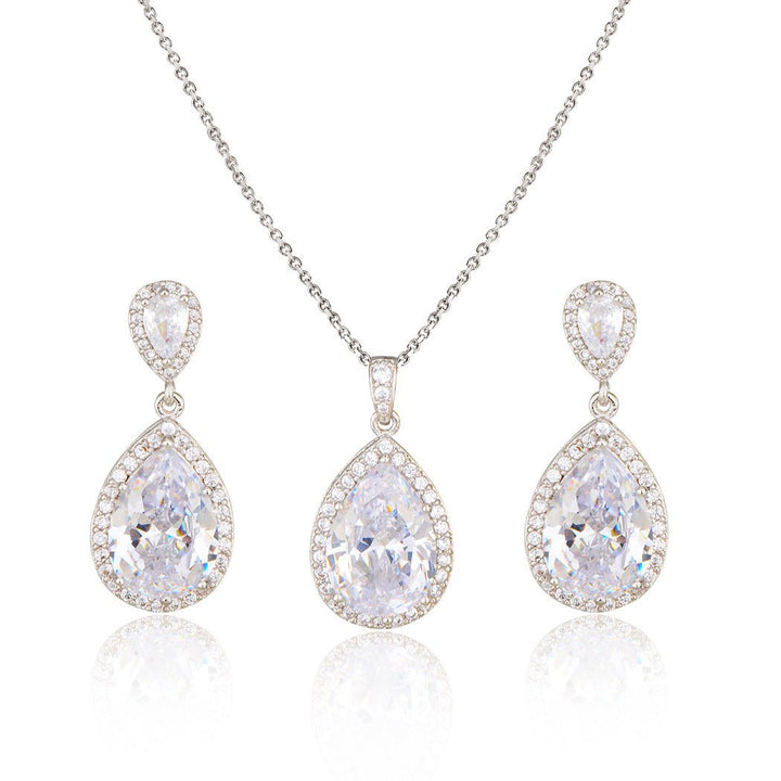 Bright Big Zircon Water Drops Necklace Eardrops Suit Bride Wedding Jewelry Simple Graceful by LUXE AHMAR – Available at LUXE AHMAR
