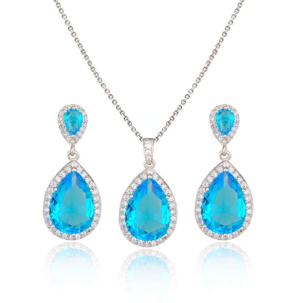 Bright Big Zircon Water Drops Necklace Eardrops Suit Bride Wedding Jewelry Simple Graceful by LUXE AHMAR – Available at LUXE AHMAR