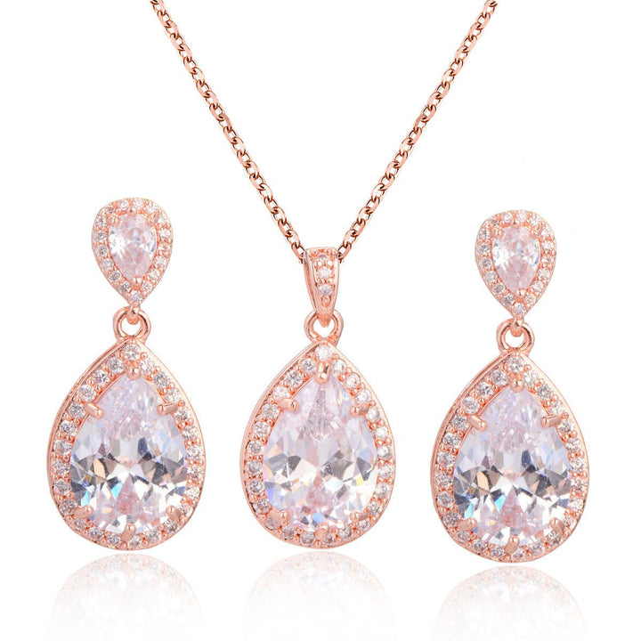 Bright Big Zircon Water Drops Necklace Eardrops Suit Bride Wedding Jewelry Simple Graceful by LUXE AHMAR – Available at LUXE AHMAR