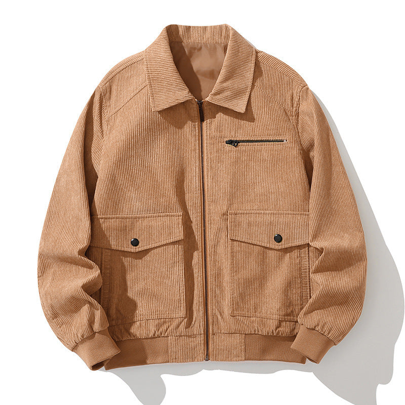 Trendy Hong Kong Style Japanese Style Workwear Lapel Corduroy Coat