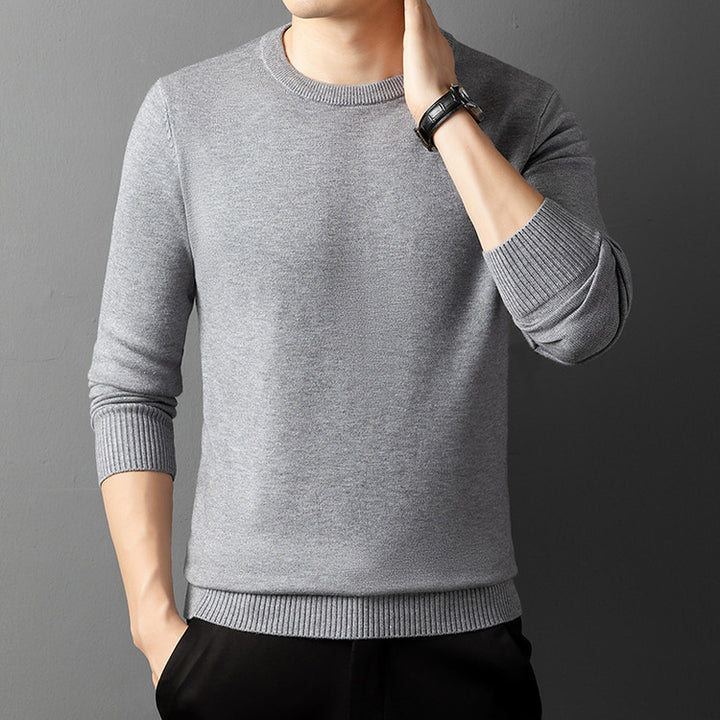 Men’s Core-Spun Yarn Knitted Sweater – Semi-High Collar Round Neck Pullover
