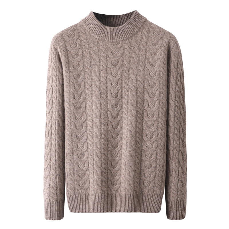 Men’s Wool Pullover Sweater – Half Turtleneck Cable Knit Thick Knitwear