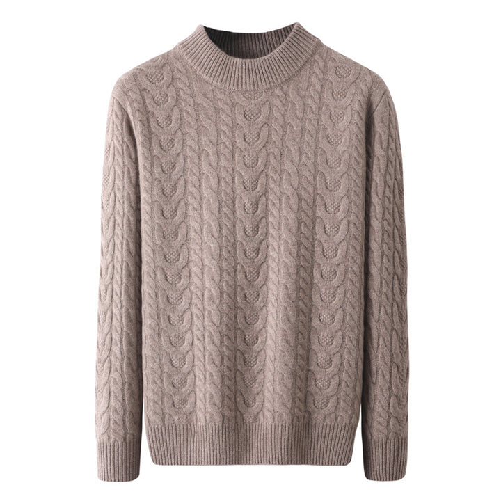 Men’s Wool Pullover Sweater – Half Turtleneck Cable Knit Thick Knitwear