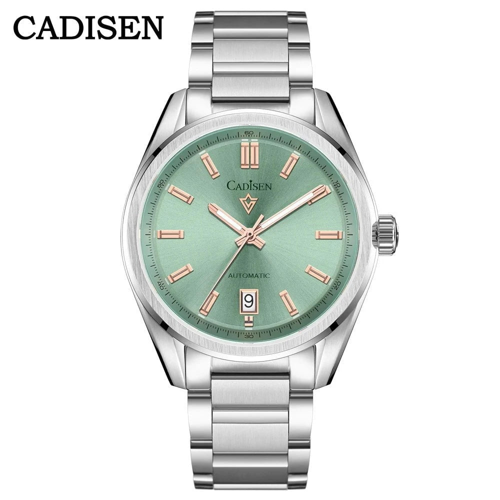 CADISEN 2025 Luminous Men's Automatic Watch – NH35 Mechanical Stainless Steel Green Dial Sapphire 10Bar Waterproof Timepiece by Luxe Ahmar – Available at LUXE AHMAR
