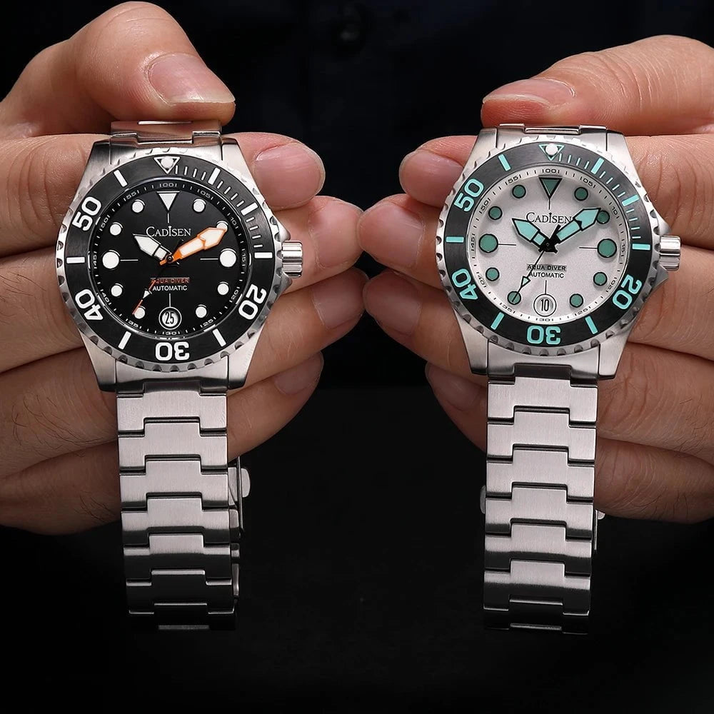 CADISEN Aqua Diver 2025 Automatic Men's Watch – Luxury NH35A Mechanical Stainless Steel 100M Waterproof Timepiece by Luxe Ahmar – Available at LUXE AHMAR