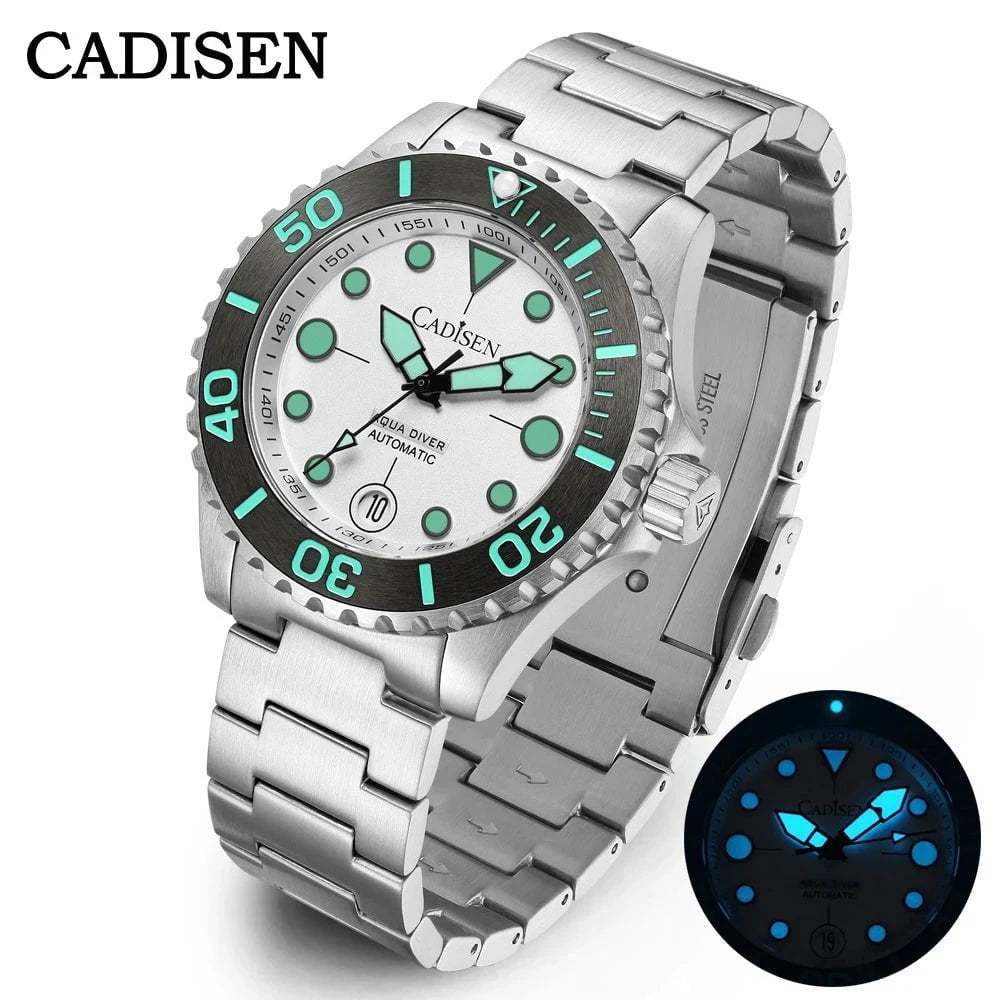 CADISEN Aqua Diver 2025 Automatic Men's Watch – Luxury NH35A Mechanical Stainless Steel 100M Waterproof Timepiece by Luxe Ahmar – Available at LUXE AHMAR