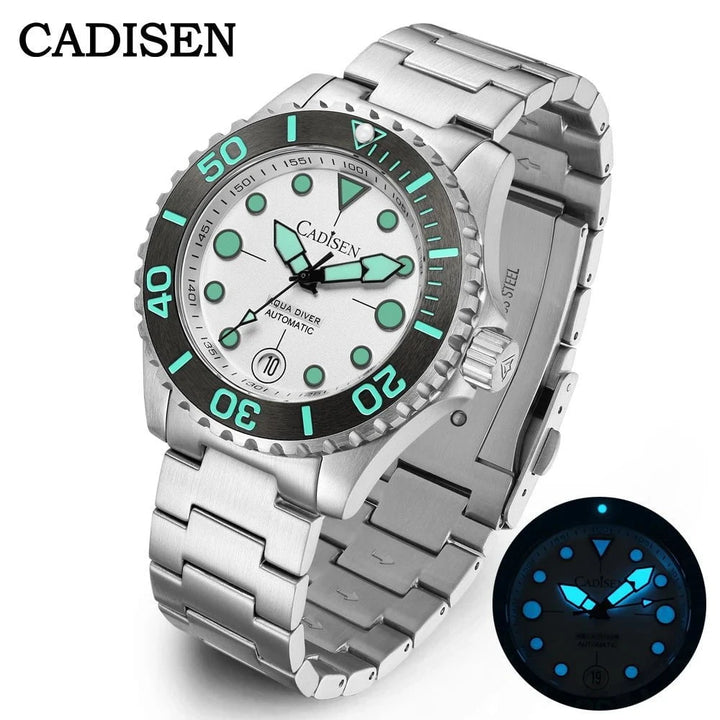 CADISEN Aqua Diver 2025 Automatic Men's Watch – Luxury NH35A Mechanical Stainless Steel 100M Waterproof Timepiece by Luxe Ahmar – Available at LUXE AHMAR