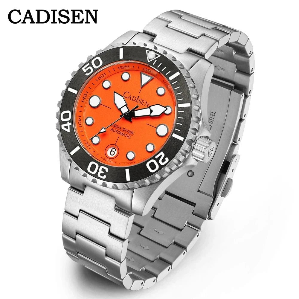 CADISEN Aqua Diver 2025 Automatic Men's Watch – Luxury NH35A Mechanical Stainless Steel 100M Waterproof Timepiece by Luxe Ahmar – Available at LUXE AHMAR